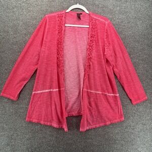 Focus Casual Life Cardigan Womens M Pink Open Front Artsy Casual Resort Coastal